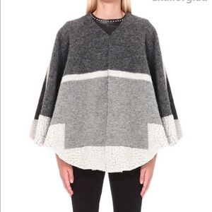 Maje Woven Gray Color Block Panel Wool Blend Womens Poncho One Size H17VITAMINE